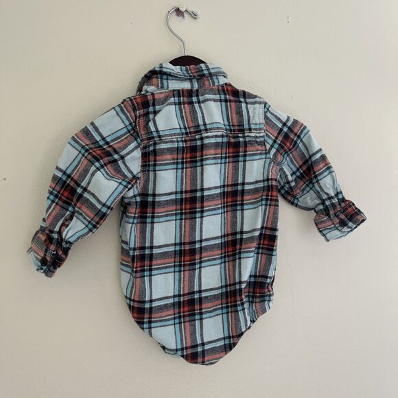 OshKosh B’Gosh Baby Boy Flannel Plaid Cotton Romper, Blue/Red- 24M - Picture 7 of 7